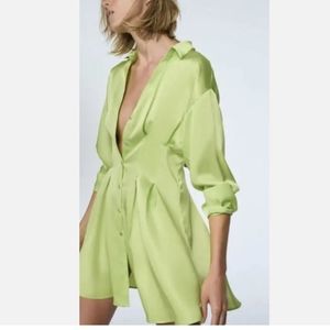 Zara Lime green satin mini dress